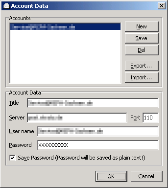 Screenshot of the Account Data dialog. It's controls will be described next.