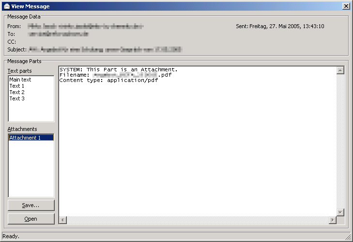 Screenshot of the View Message dialog which was described before
